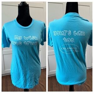 Chi Omega XO Sorority Make a Wish Light Blue T-Shirt American Apparel Sz Small